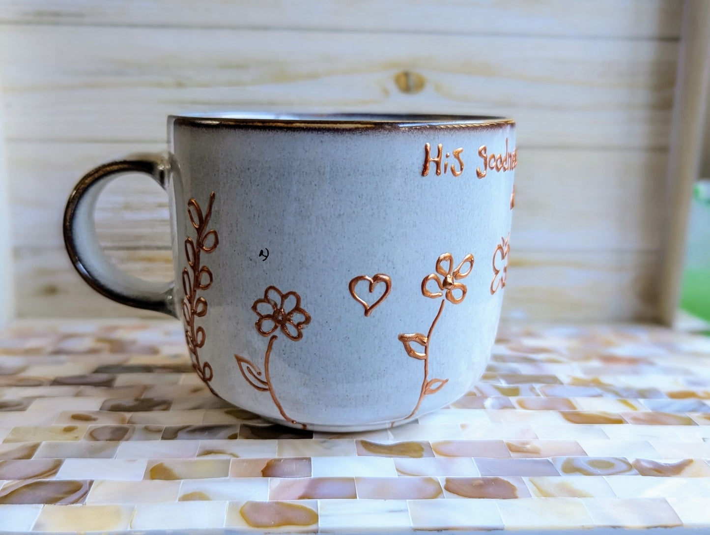 Personalised hand-painted dancing flowers mug. - VJ Designs