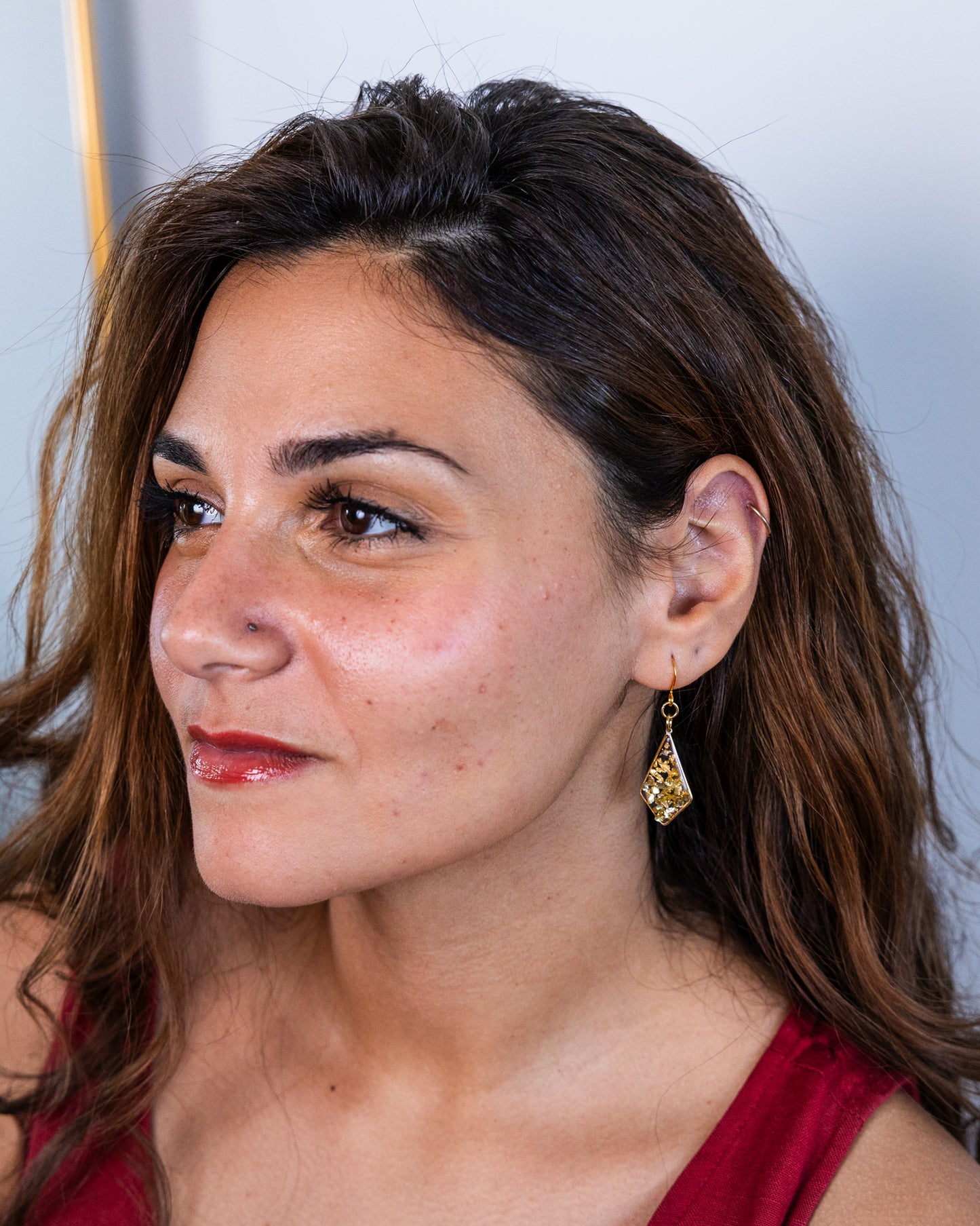 Handmade gold-plated clear daimond-shaped earrings with gold accents - Earrings - VJ Designs