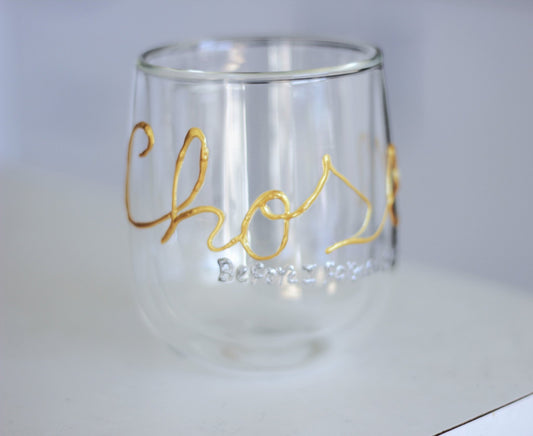 Chosen personalised hand-painted double wall glass mugs - VJ Designs