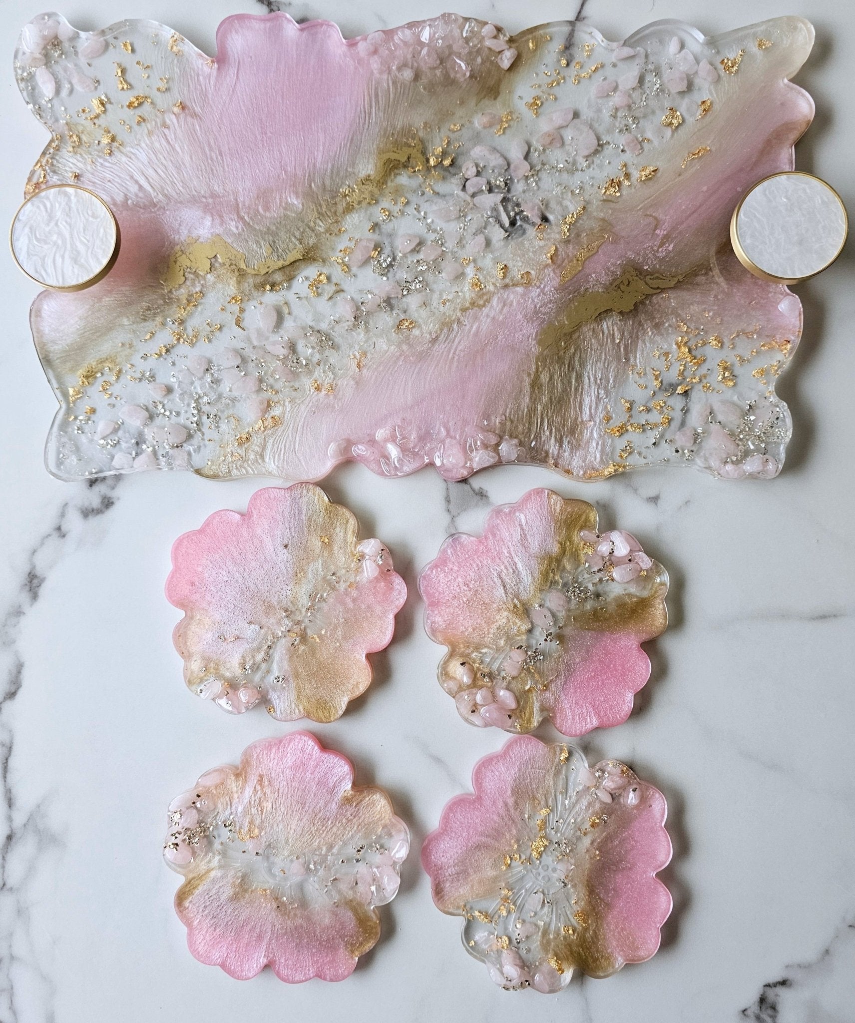 Personalised Baby Pink Resin Serving Tray & Coaster Set | Handmade Gift Australia - serving tray set - VJ Designs
