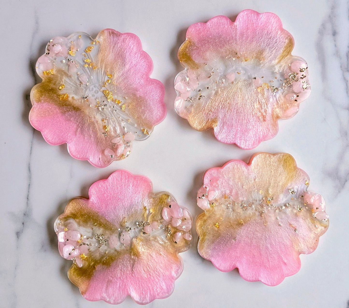 Personalised hand-made baby pink resin coasters with pink and clear crystals - coasters - VJ Designs