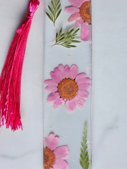 Personalised Pink daisy Bookmark with Tassel – Handmade Resin Design - bookmarks - VJ Designs