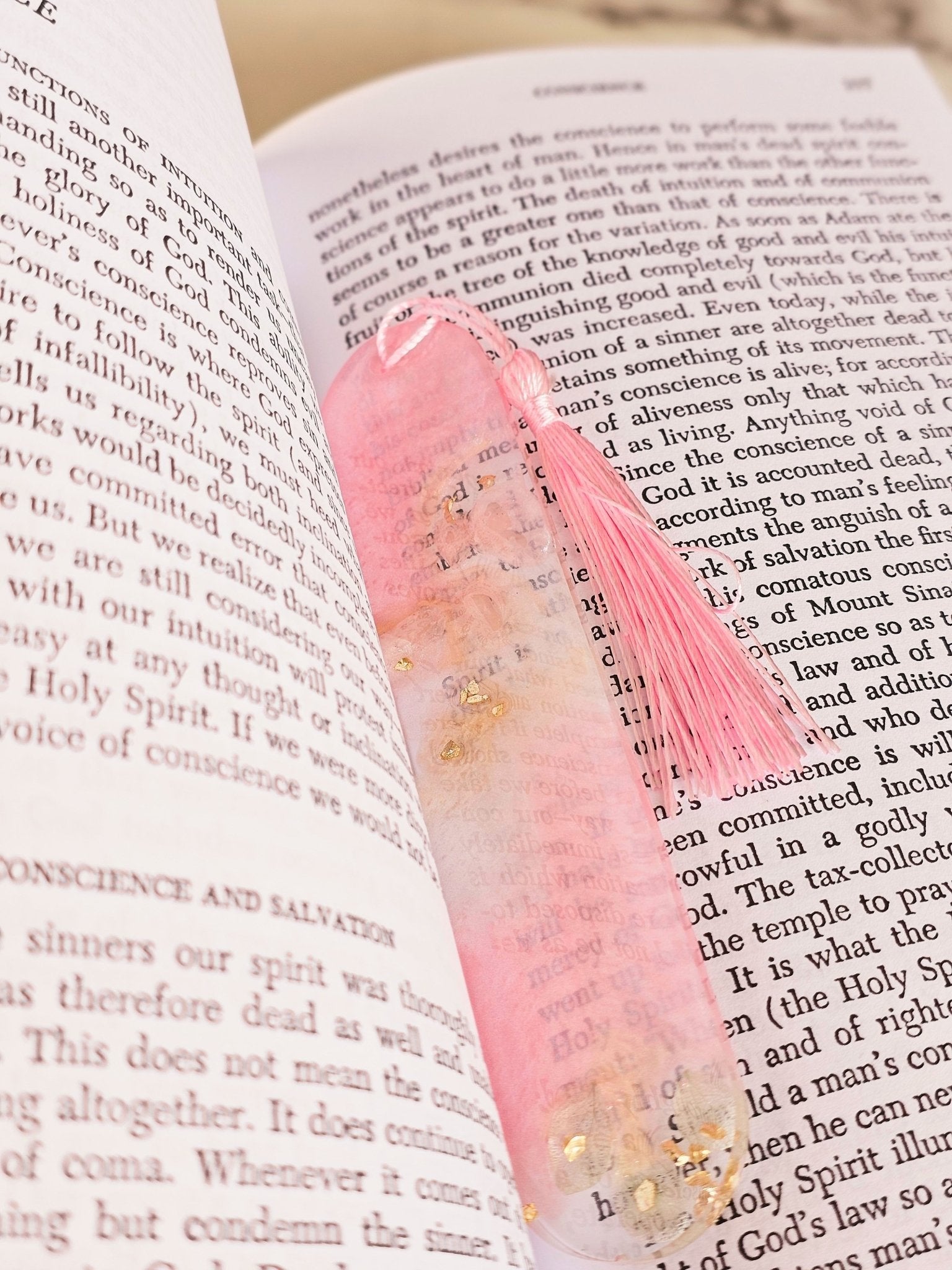 Pink and Gold Resin Bookmark with Crystals – Personalised handmade Gifts - bookmark - VJ Designs
