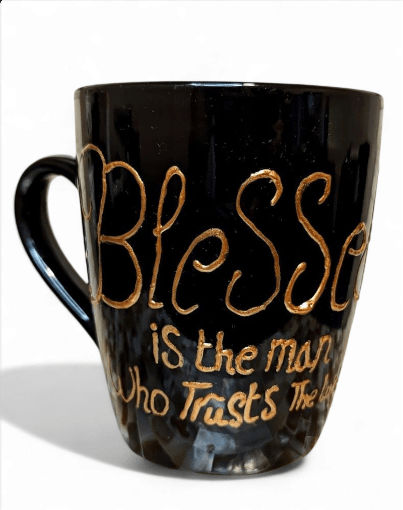 "Blessed is the man" hand-painted stoneware coffee mug - mugs - VJ Designs