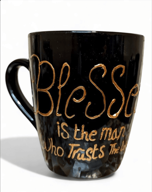 "Blessed is the man" hand-painted stoneware coffee mug - mugs - VJ Designs