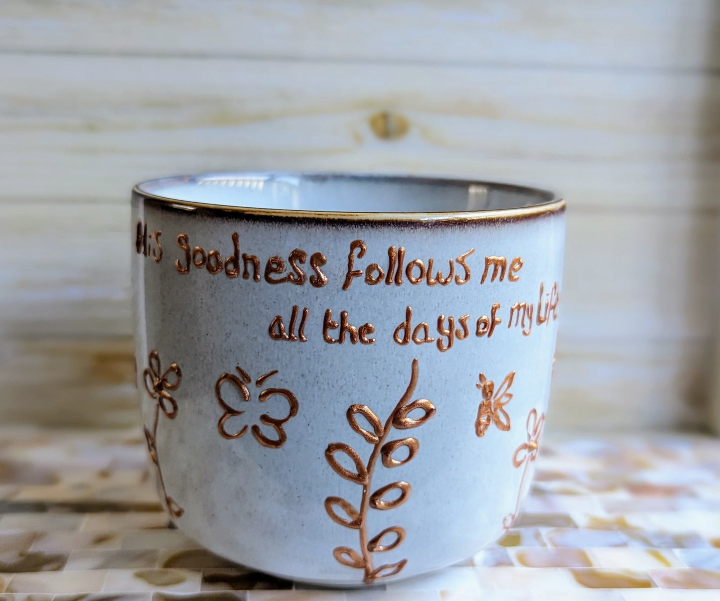 Personalised hand-painted dancing flowers mug. - VJ Designs