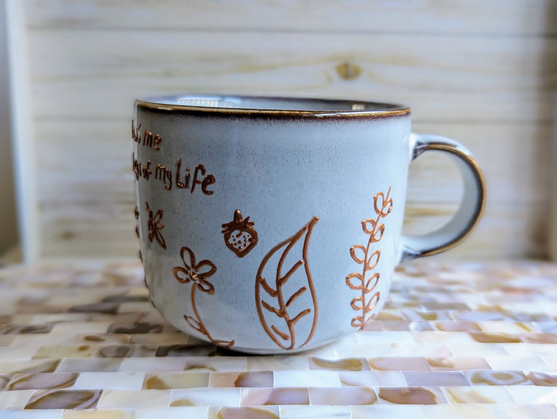 Personalised hand-painted dancing flowers mug. - VJ Designs