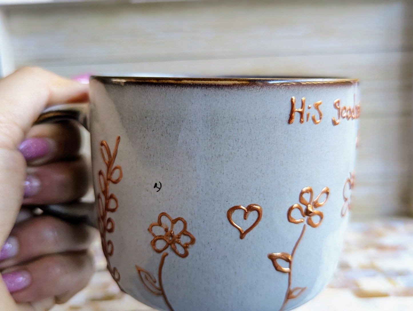 Personalised hand-painted dancing flowers mug. - VJ Designs