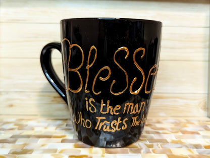 "Blessed is the man" hand-painted stoneware coffee mug - mugs - VJ Designs