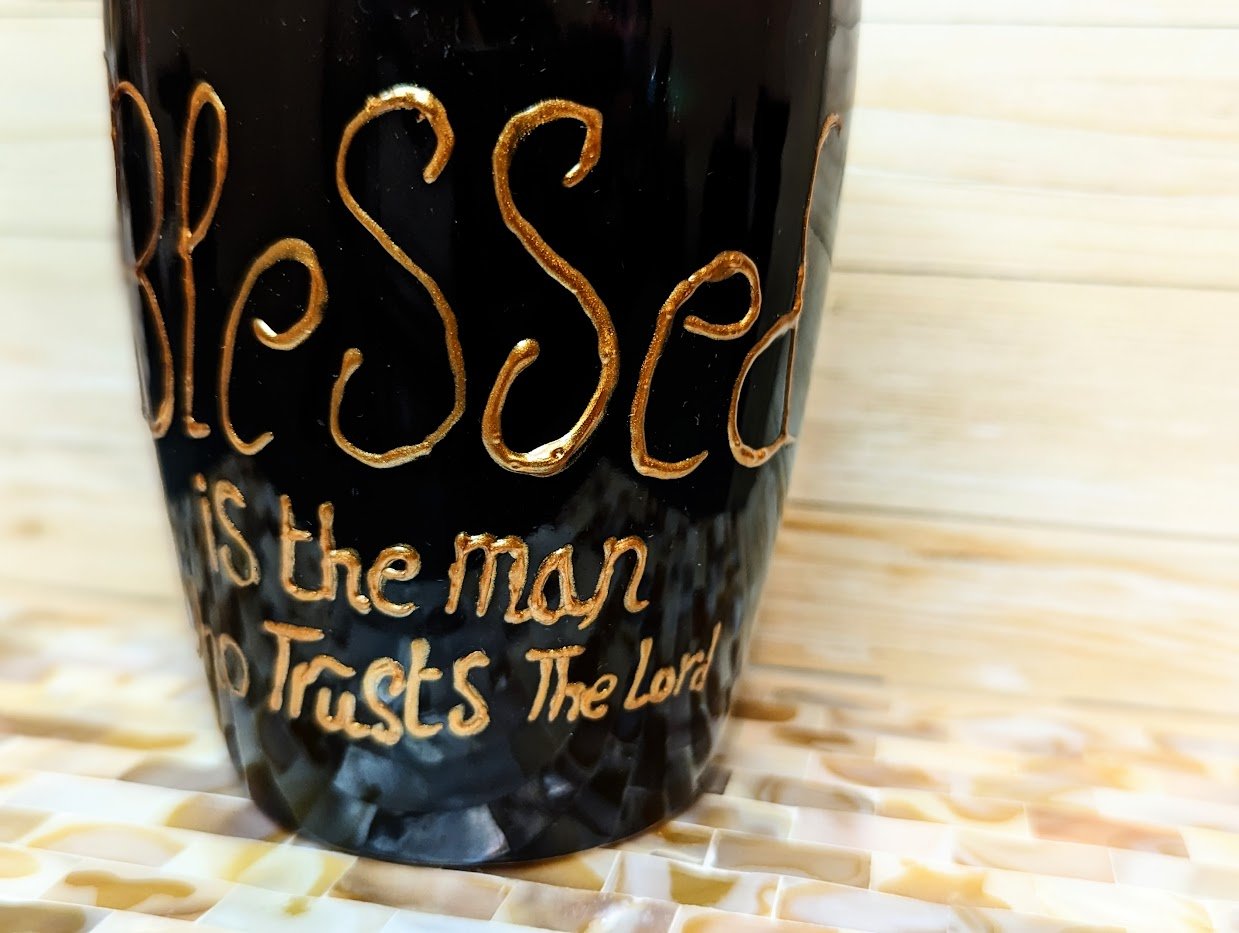 "Blessed is the man" hand-painted stoneware coffee mug - mugs - VJ Designs