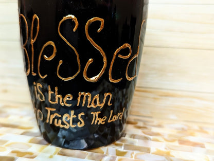 "Blessed is the man" hand-painted stoneware coffee mug - mugs - VJ Designs