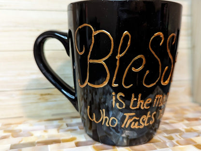 "Blessed is the man" hand-painted stoneware coffee mug - mugs - VJ Designs