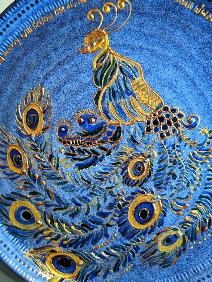 Personalised hand-painted Peacock decorative plate - decorative plate art - VJ Designs