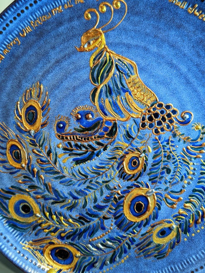 Personalised hand-painted Peacock decorative plate - decorative plate art - VJ Designs