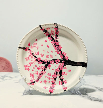 Personalised hand-painted cherry blossoms decorative plate - decorative plate art - VJ Designs