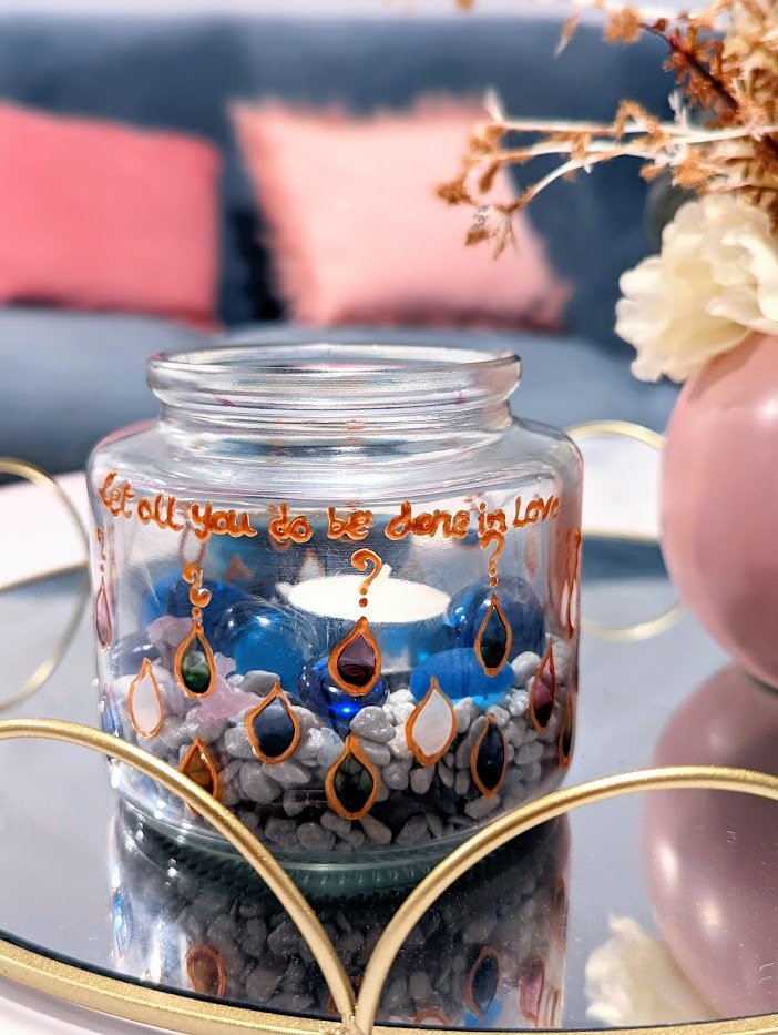 Personalised vibrant hand-painted glass jar (Dishwasher-safe) - jar - VJ Designs