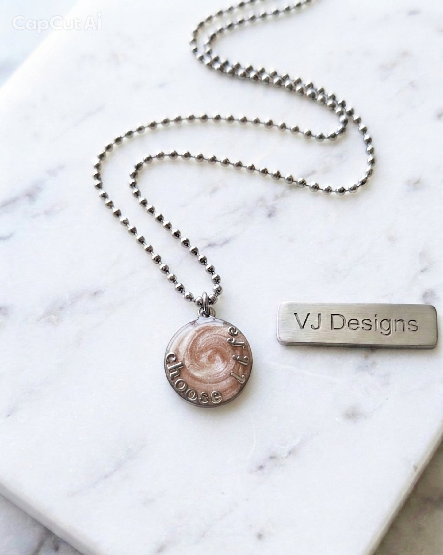 Choose Life Necklace — Silver | Caramel Resin - Necklace - VJ Designs
