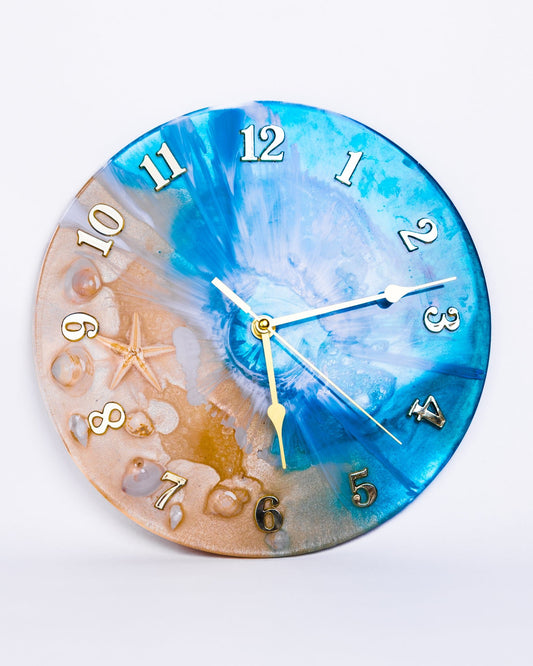 Ocean-Themed Handmade Resin Wall Clock – Unique Home Décor - Wall clocks - VJ Designs