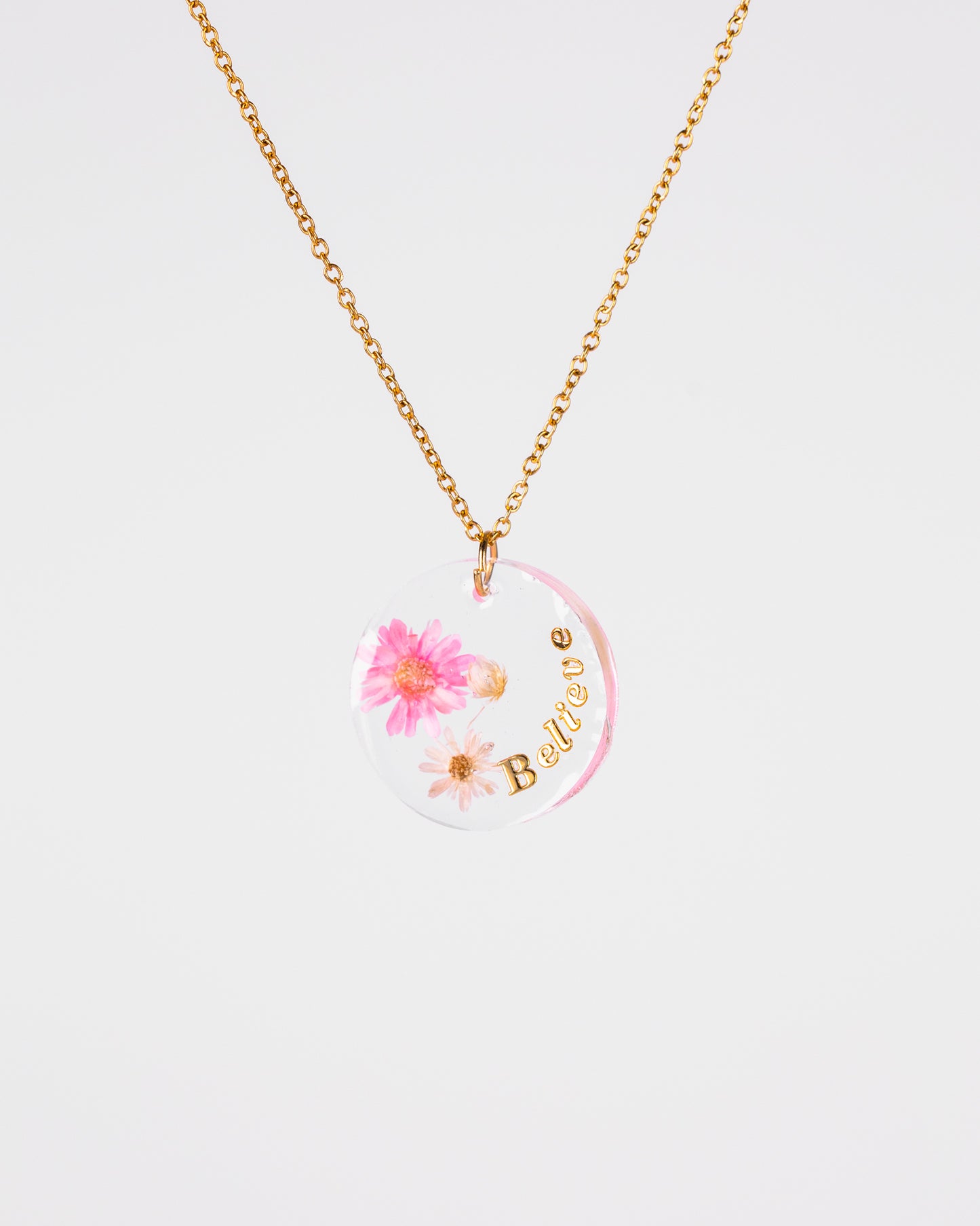 Personalised Gold-Plated Resin Necklace with Real Dried Flowers - VJ Designs
