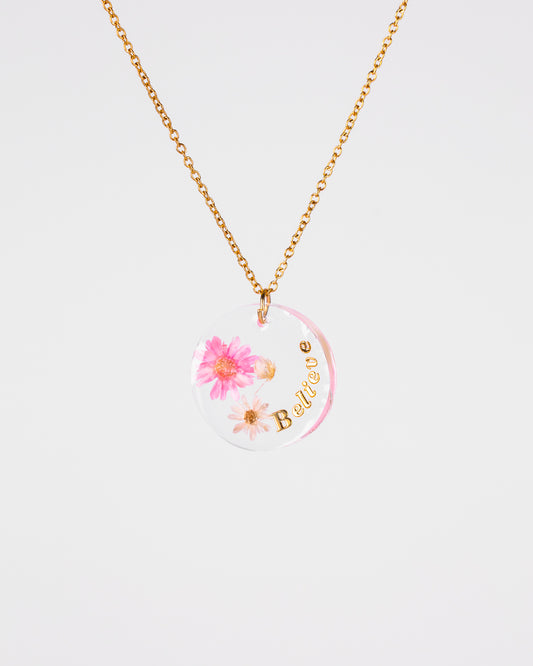 Personalised Gold-Plated Resin Necklace with Real Dried Flowers - VJ Designs