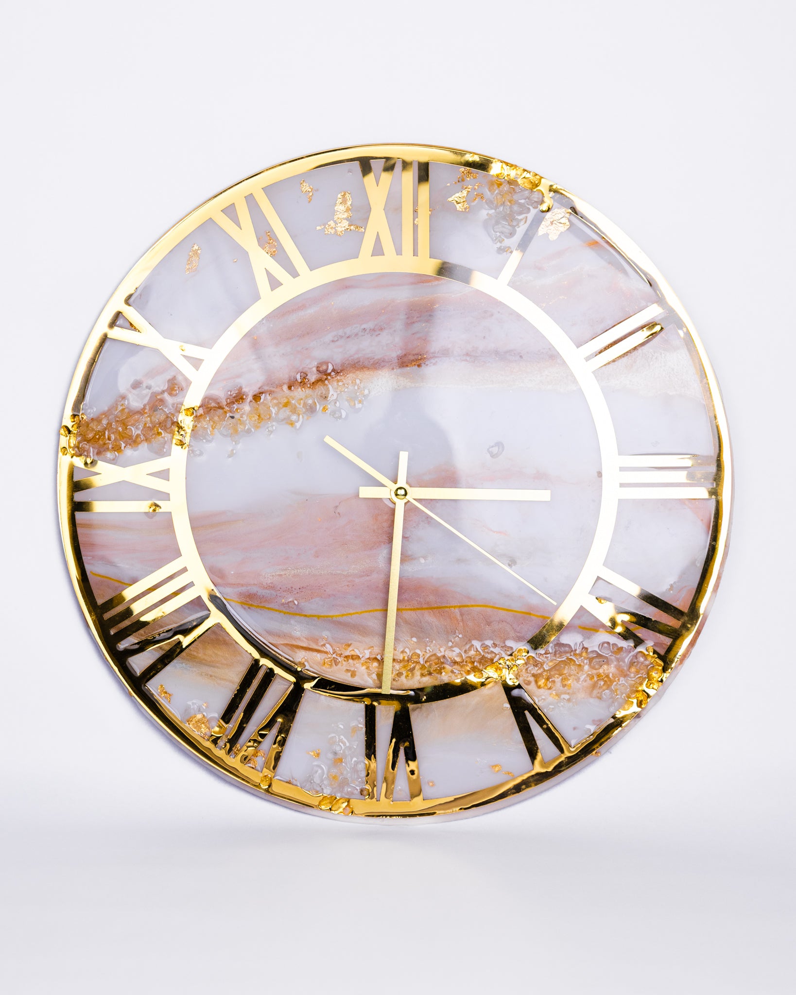 Handcrafted marble look wall clock with golden ring - VJ Designs
