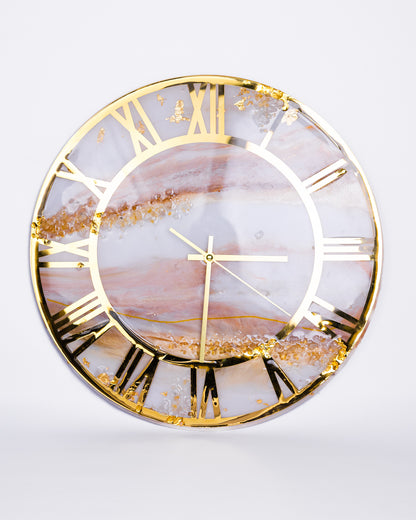 Handcrafted marble look wall clock with golden ring - VJ Designs