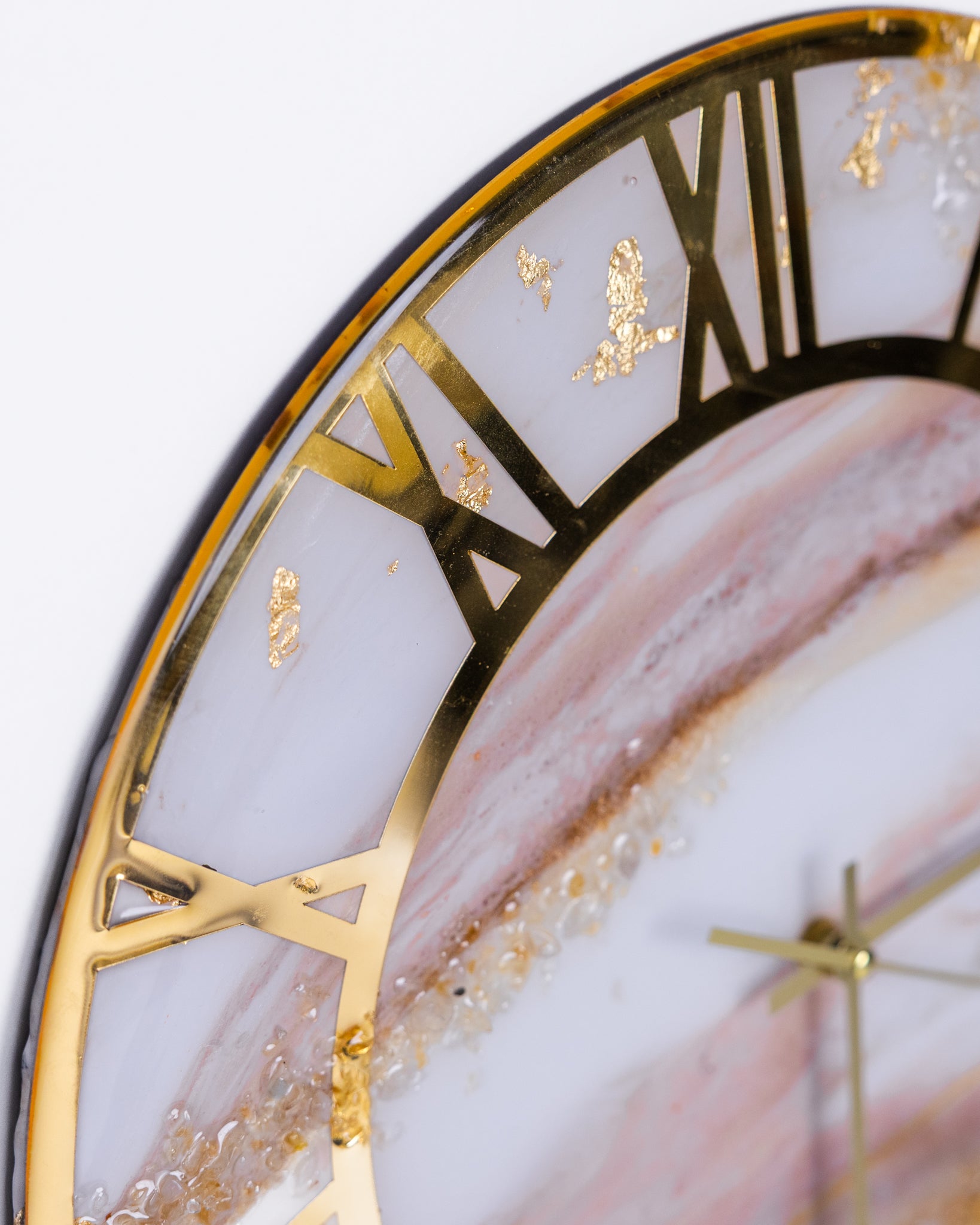 Handcrafted marble look wall clock with golden ring - VJ Designs