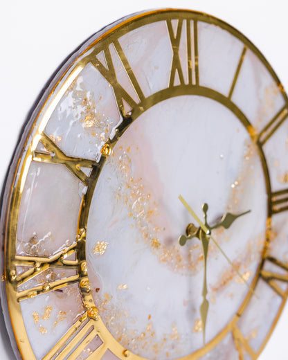 Elegant beige Marble Resin Wall Clock – Handmade Home Décor - VJ Designs