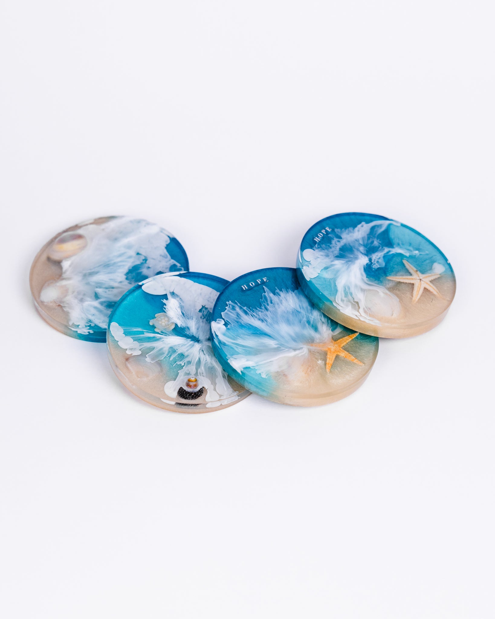 Handmade Ocean Resin Coasters | Personalised Coastal Home Decor | Seashell Gift Set Australia - VJ Designs