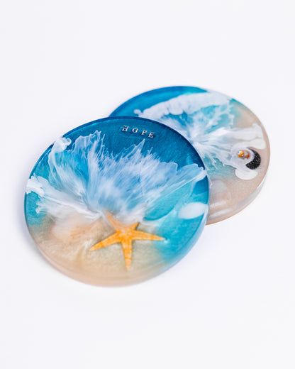 Handmade Ocean Resin Coasters | Personalised Coastal Home Decor | Seashell Gift Set Australia - VJ Designs