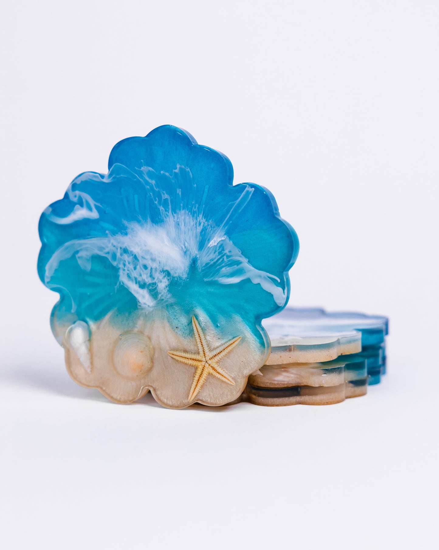 Personalised ocean-themed large round grazing board set with coasters - Grazing board - VJ Designs