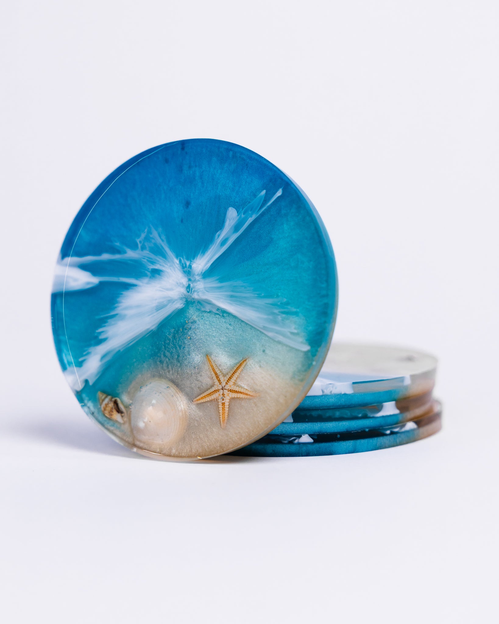 Personalised ocean-themed large round grazing board set with coasters - Grazing board - VJ Designs