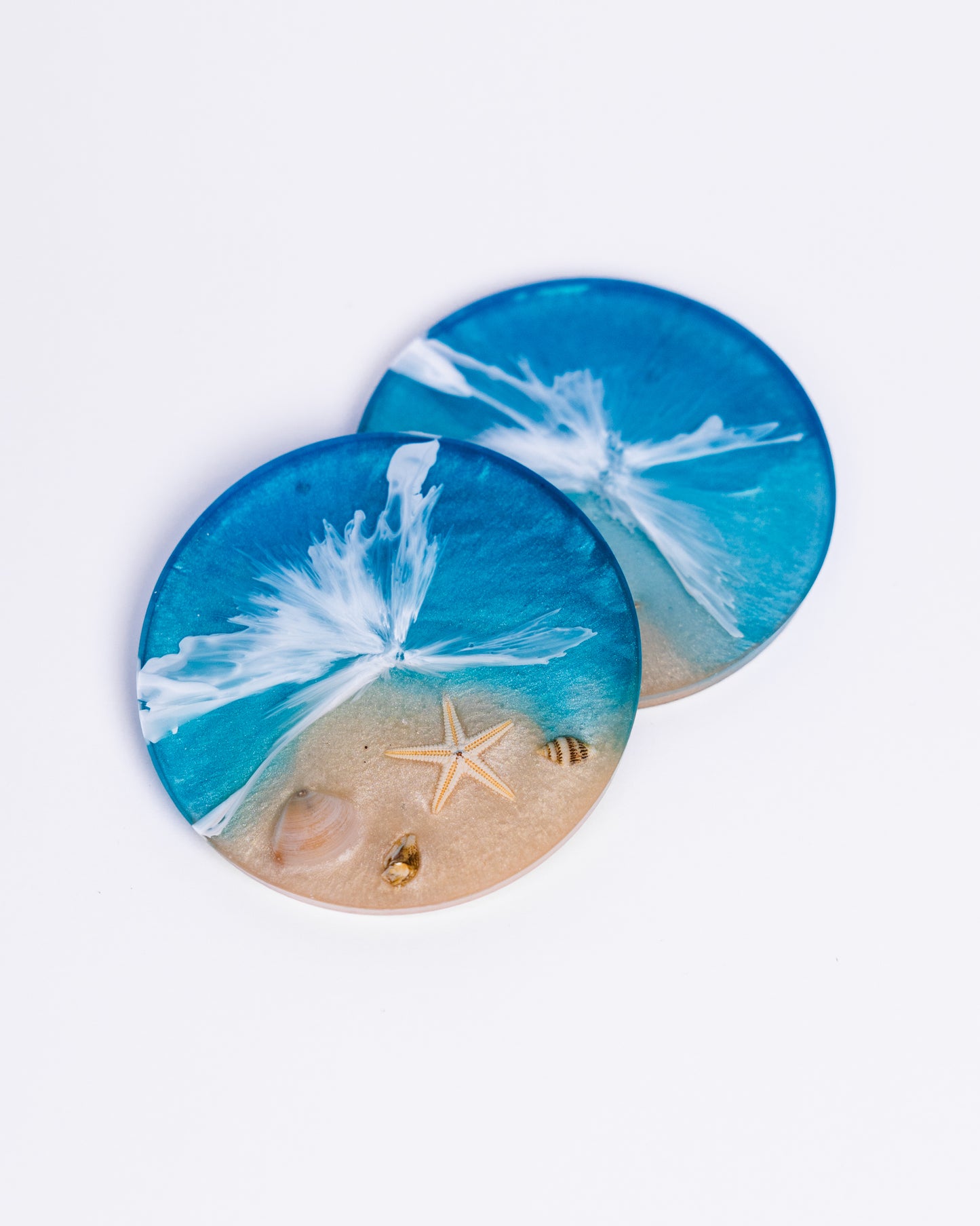 Handmade Ocean Resin Coasters | Personalised Coastal Home Decor | Seashell Gift Set Australia - VJ Designs
