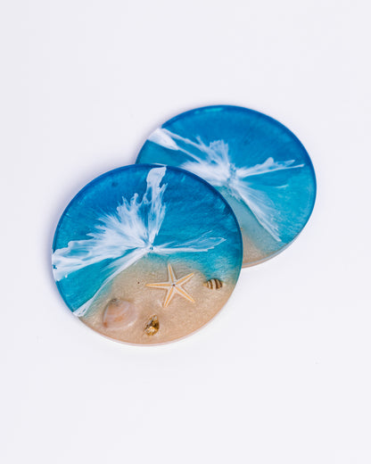 Handmade Ocean Resin Coasters | Personalised Coastal Home Decor | Seashell Gift Set Australia - VJ Designs