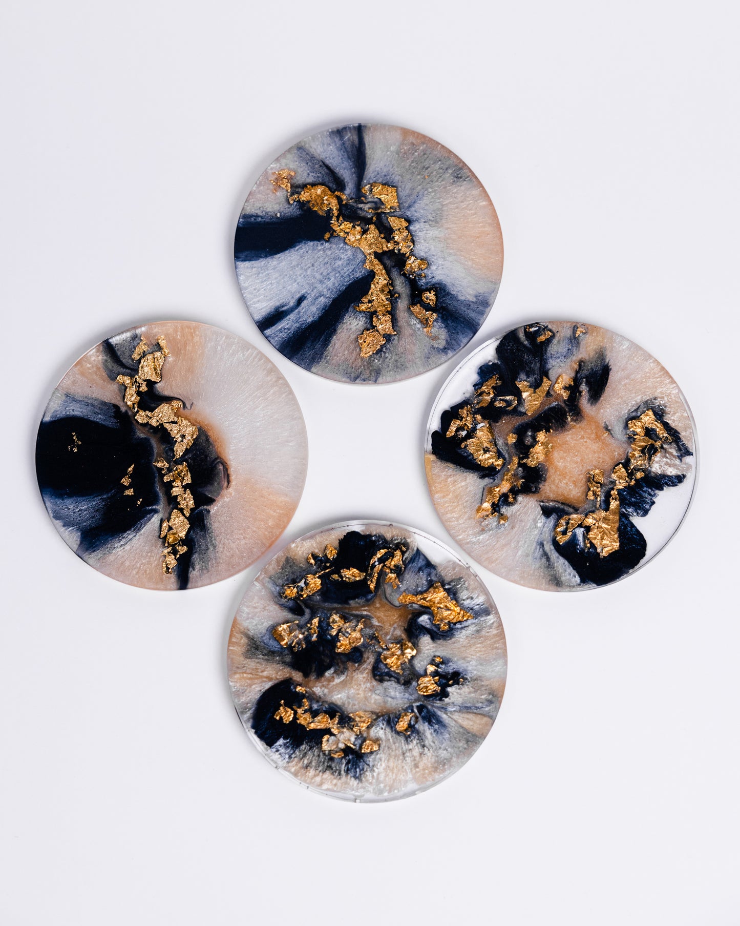 Personalised beige and black resin coasters with gold flakes - VJ Designs
