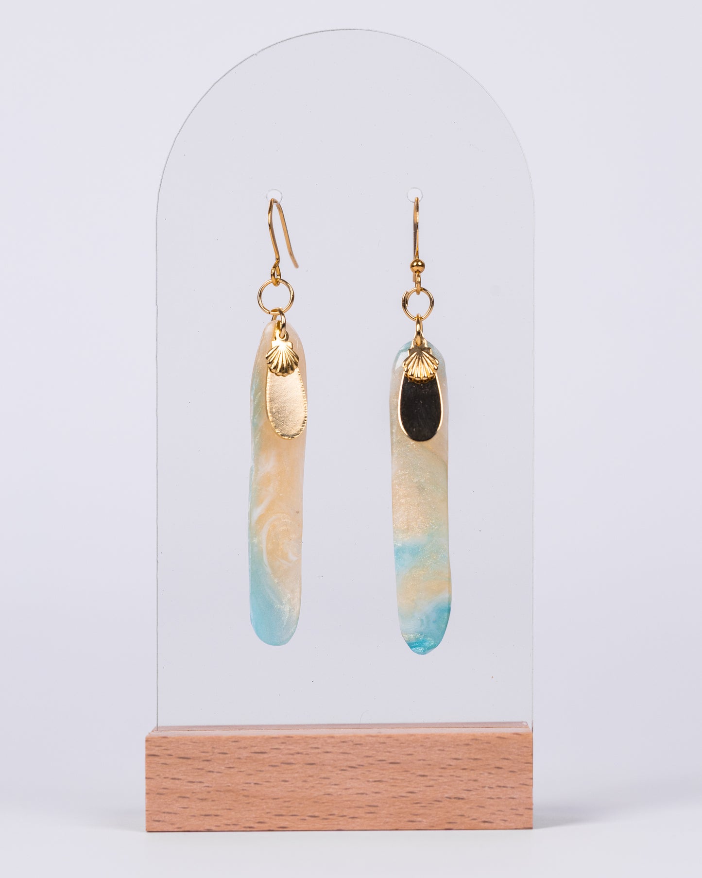 Ocean-Inspired Resin Earrings with Gold seashells – Handcrafted in Australia - Earrings - VJ Designs