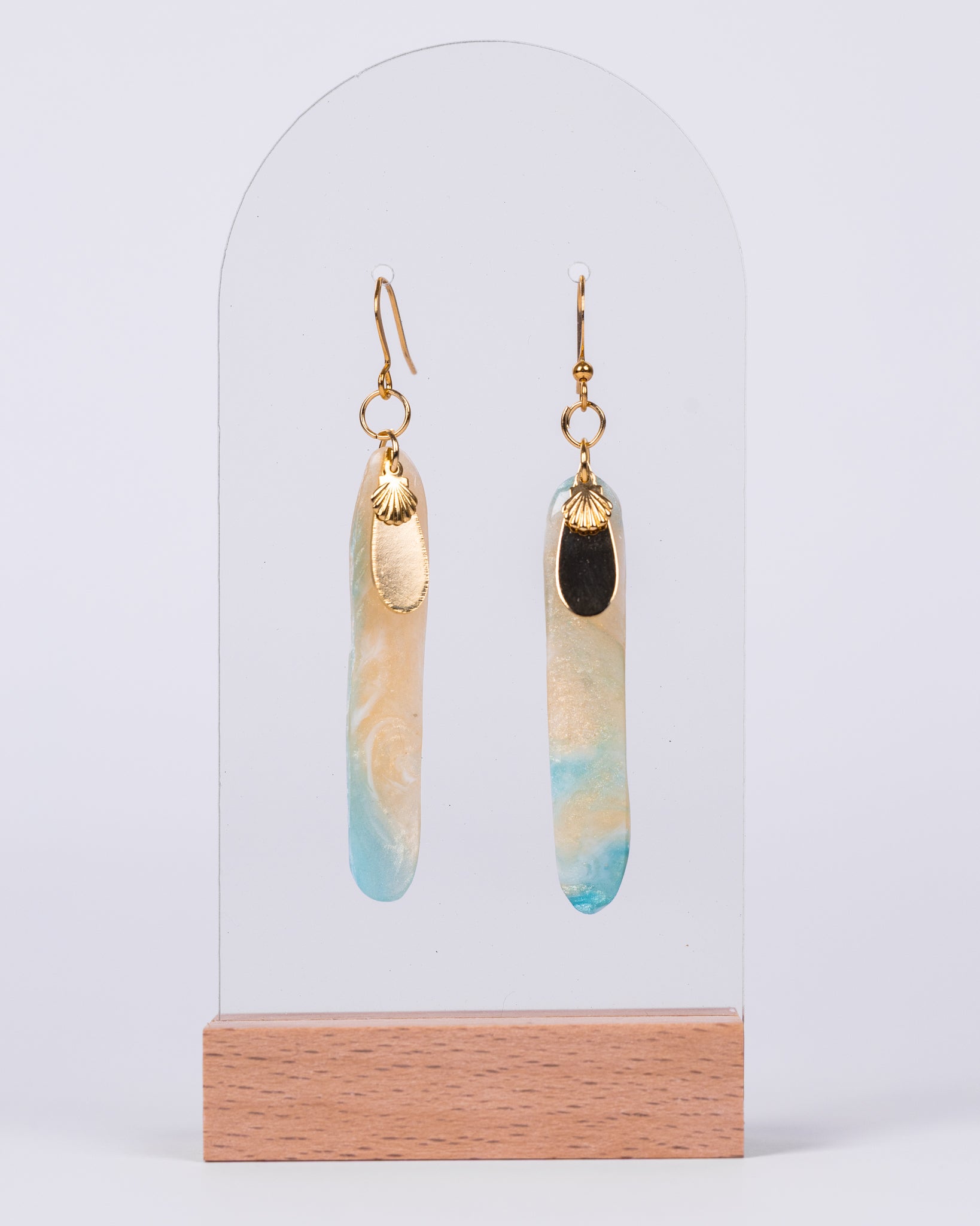 Ocean-Inspired Resin Earrings with Gold seashells – Handcrafted in Australia - Earrings - VJ Designs