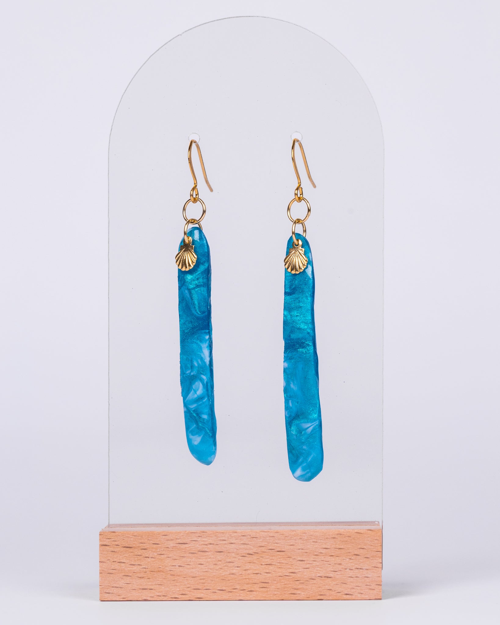 Ocean-Inspired Resin Earrings with Gold seashells – Handcrafted in Australia - Earrings - VJ Designs