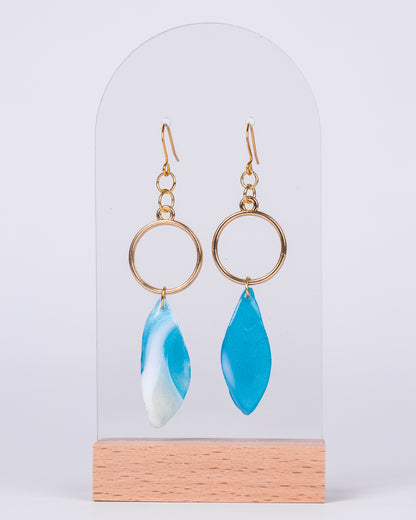 Gold-plated ocean Resin Earrings with Pearlescent Swirls – Handmade Statement Jewellery - Earrings - VJ Designs