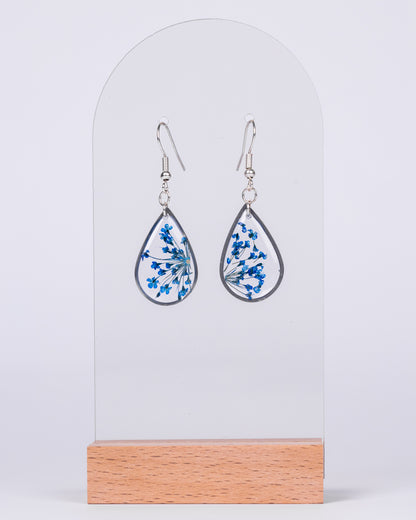 Handmade stainless steel teardrop earrings with blue dried flowers - Earrings - VJ Designs