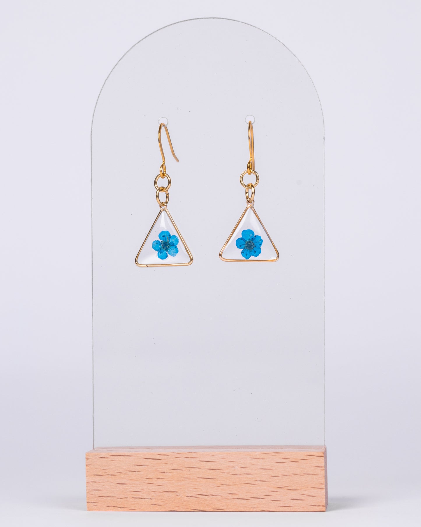 Handmade gold-plated earrings with dried blue baby flowers - Earrings - VJ Designs