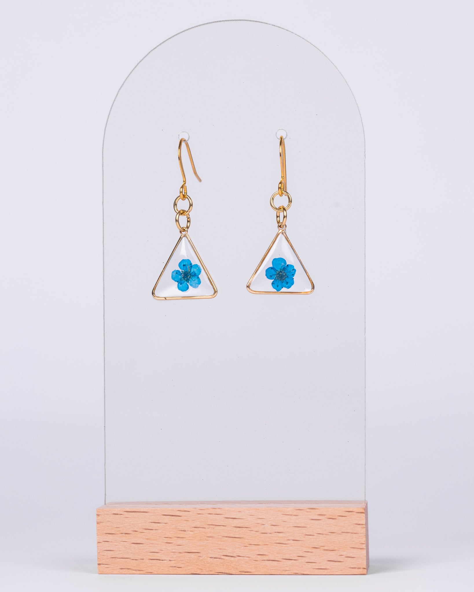 Handmade gold-plated earrings with dried blue baby flowers - Earrings - VJ Designs
