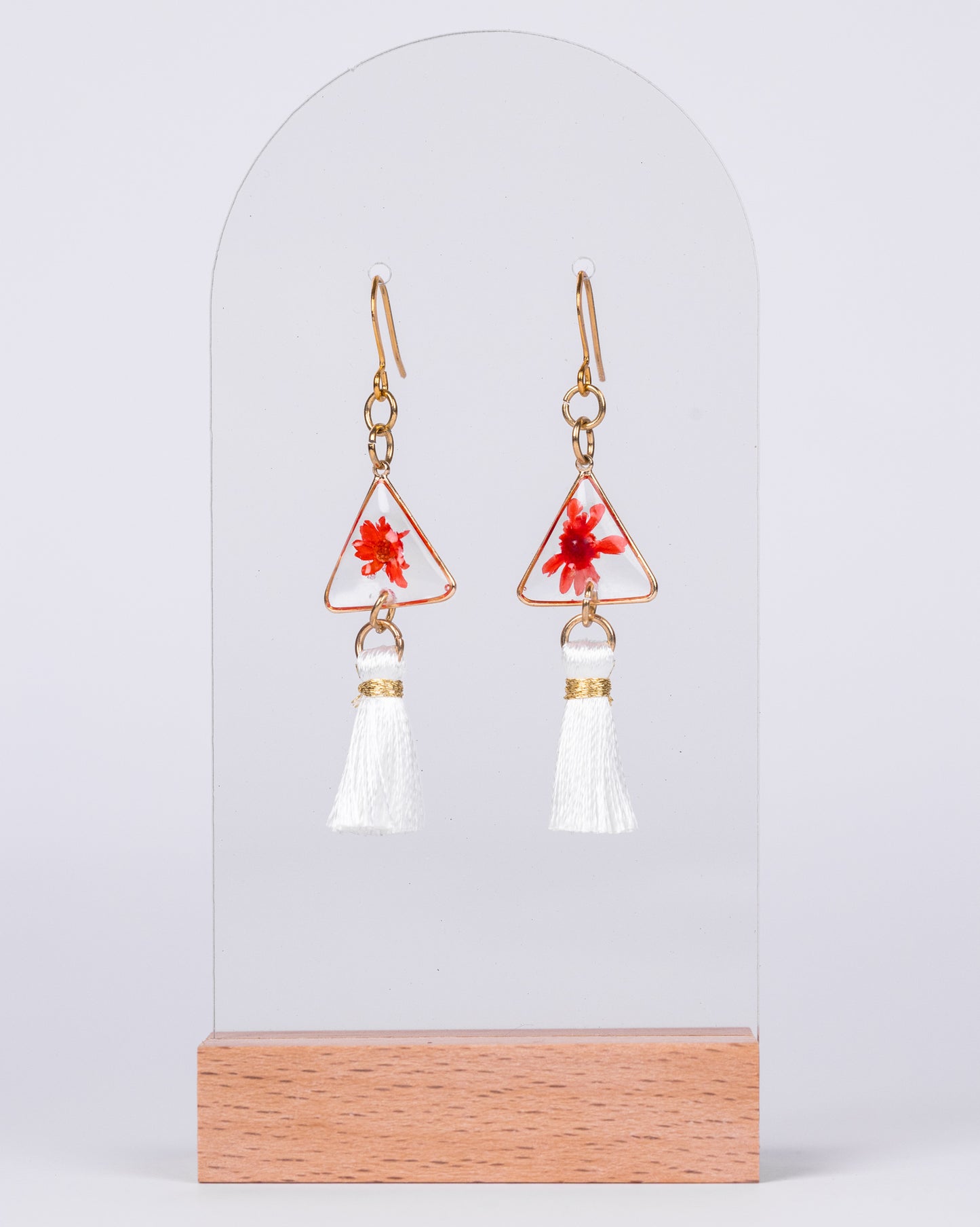 Gold-Plated red flowers tassel earrings - Earrings - VJ Designs