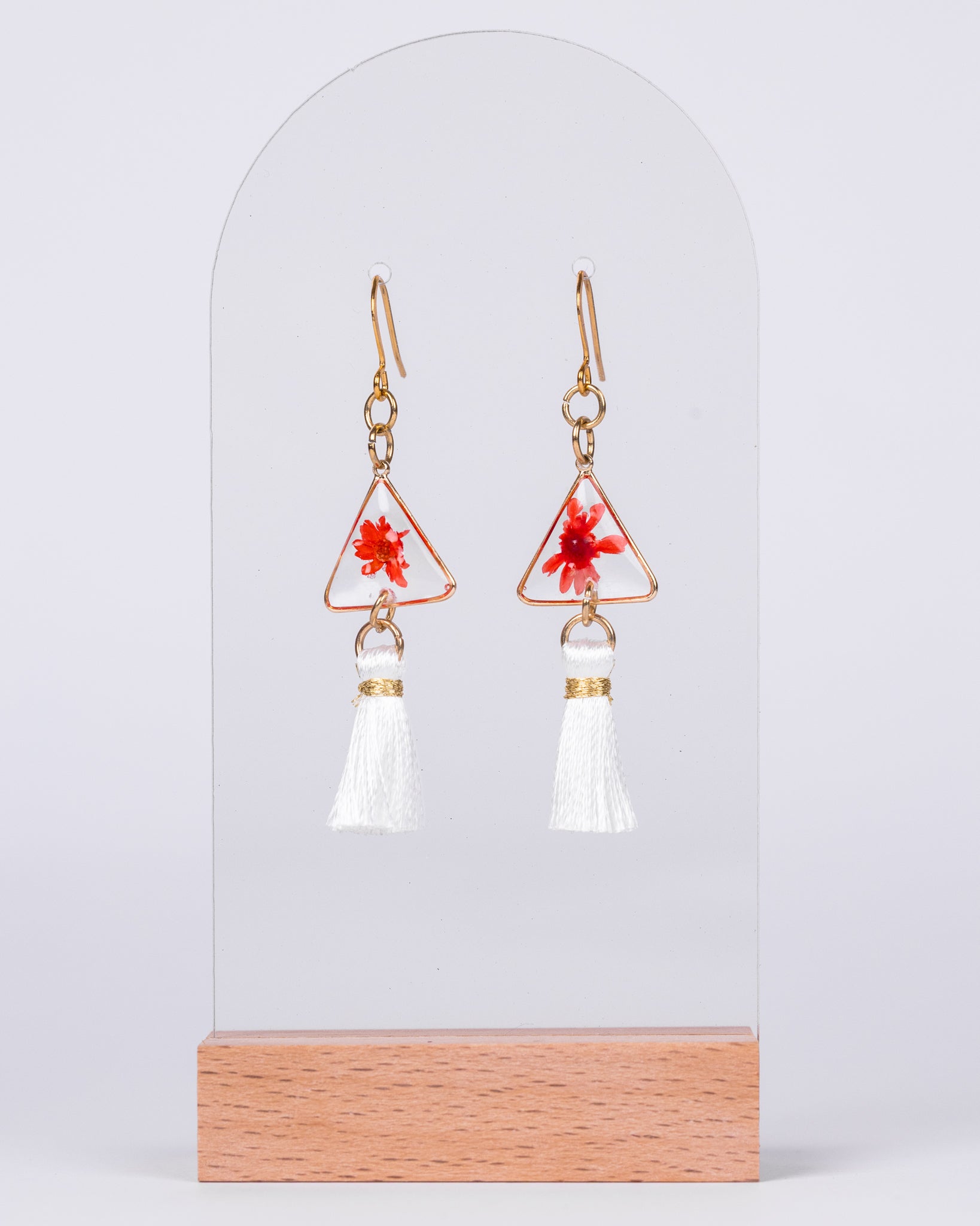 Gold-Plated red flowers tassel earrings - Earrings - VJ Designs