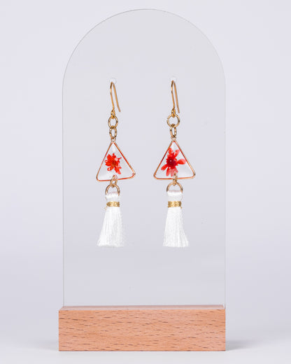 Gold-Plated red flowers tassel earrings - Earrings - VJ Designs