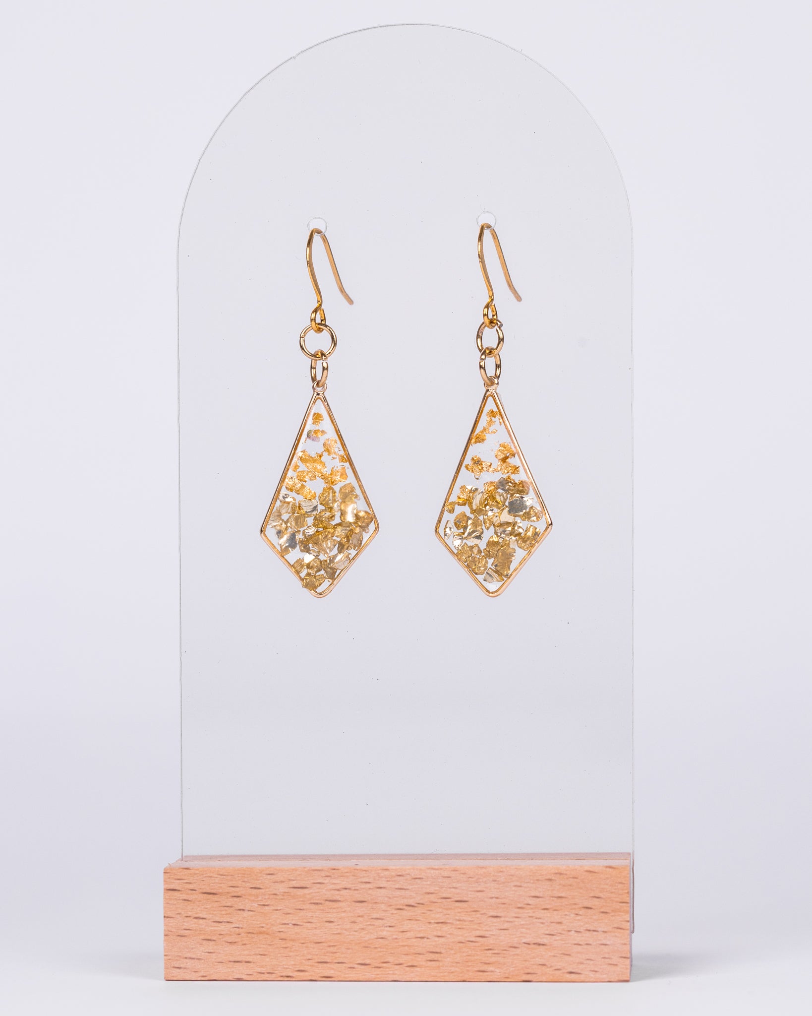 Handmade gold-plated clear daimond-shaped earrings with gold accents - Earrings - VJ Designs