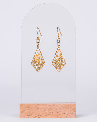 Handmade gold-plated clear daimond-shaped earrings with gold accents - Earrings - VJ Designs