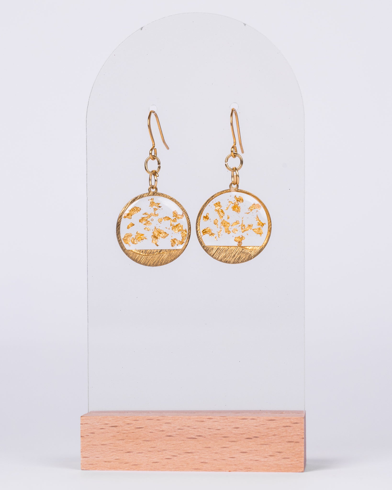Gold Flake Resin Drop Earrings – Handmade in Australia - Earrings - VJ Designs