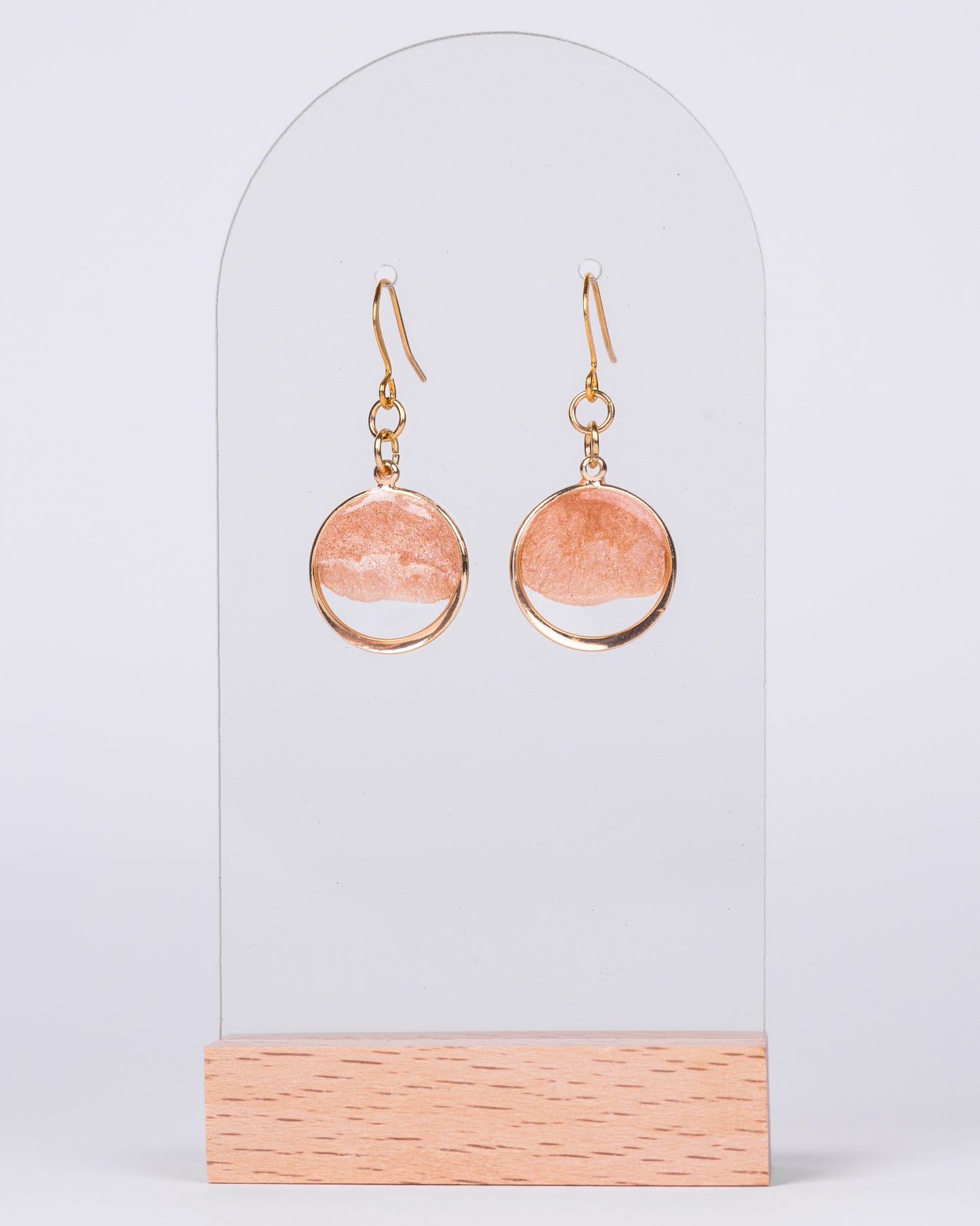 Personalised gold-plated round beige and clear earrings - Earrings - VJ Designs
