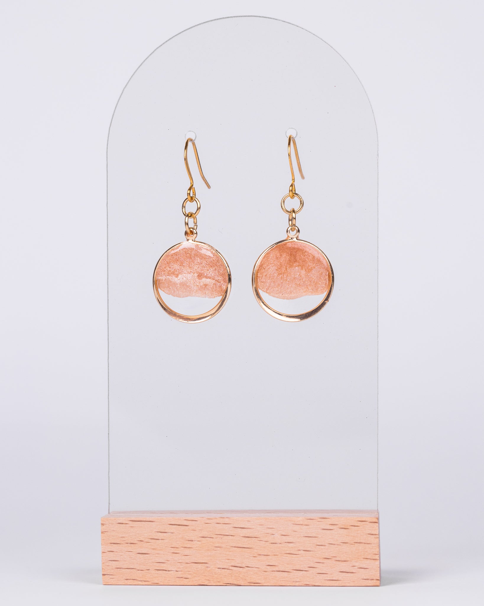 Personalised gold-plated round beige and clear earrings - Earrings - VJ Designs